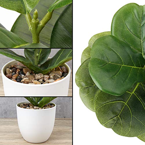 Briful 18 Inch Artificial Plants Realistic Fake Fiddle Leaf Fig Plant Faux Ficus Lyrata Plant Potted Fake Plant in White Pot for Living Room Home Indoor Decor - Image 3