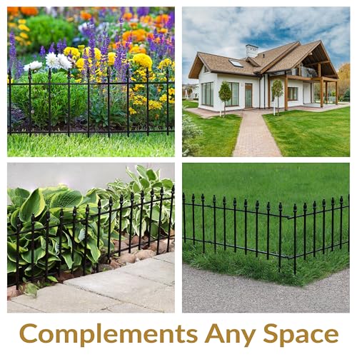 Sunnydaze 5-Panel Roman Iron Decorative Garden Fence Border - 9ft L x 18in H No Dig Metal Garden Fencing for Animal Barrier, Flower Bed, Yard - Black - Image 4