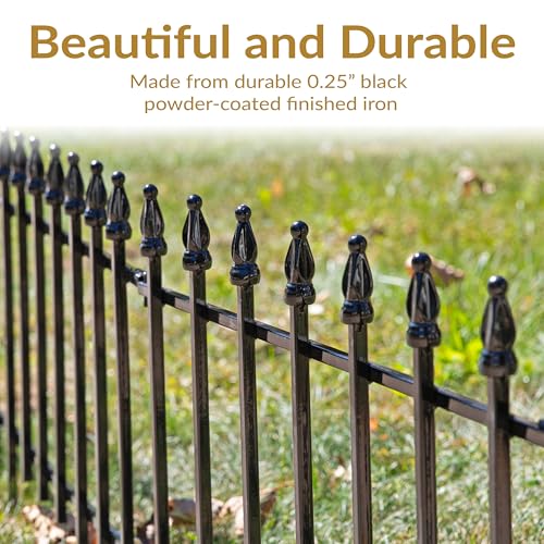 Sunnydaze 5-Panel Roman Iron Decorative Garden Fence Border - 9ft L x 18in H No Dig Metal Garden Fencing for Animal Barrier, Flower Bed, Yard - Black - Image 5