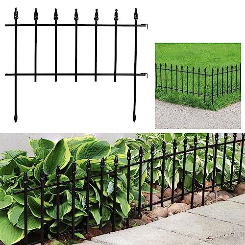 Sunnydaze 5-Panel Roman Iron Decorative Garden Fence Border - 9ft L x 18in H No Dig Metal Garden Fencing for Animal Barrier, Flower Bed, Yard - Black - Image 1
