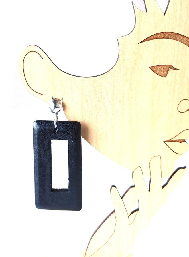 Divas Diggables Clip-on Earrings Bohemian Wood Earrings Rectangle Dangle Assorted Colors 3 inch L (Black) - Image 2