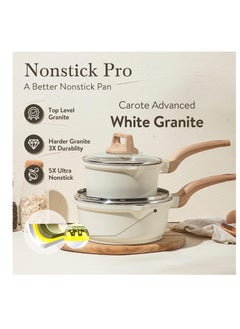 CAROTE CAROTE 1.5Qt & 2.5Qt Sauce Pan Set with Lid Nonstick Saucepan 4 Pcs Non Stick Sauce Pots Cooking Pot with Pour Spout, Easy to Clean, Small Kitchen Pots Induction Pot, PFOA FREE (White Granite)  - Image 2