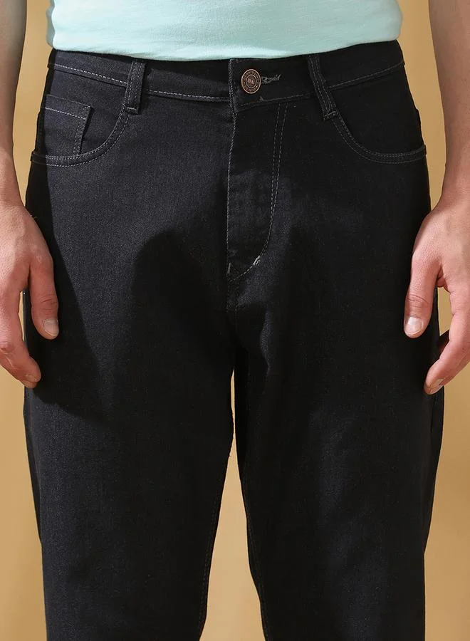Dennis Lingo Men's Indigo Cotton Blend Solid Pattern Full Length Relaxed Jeans