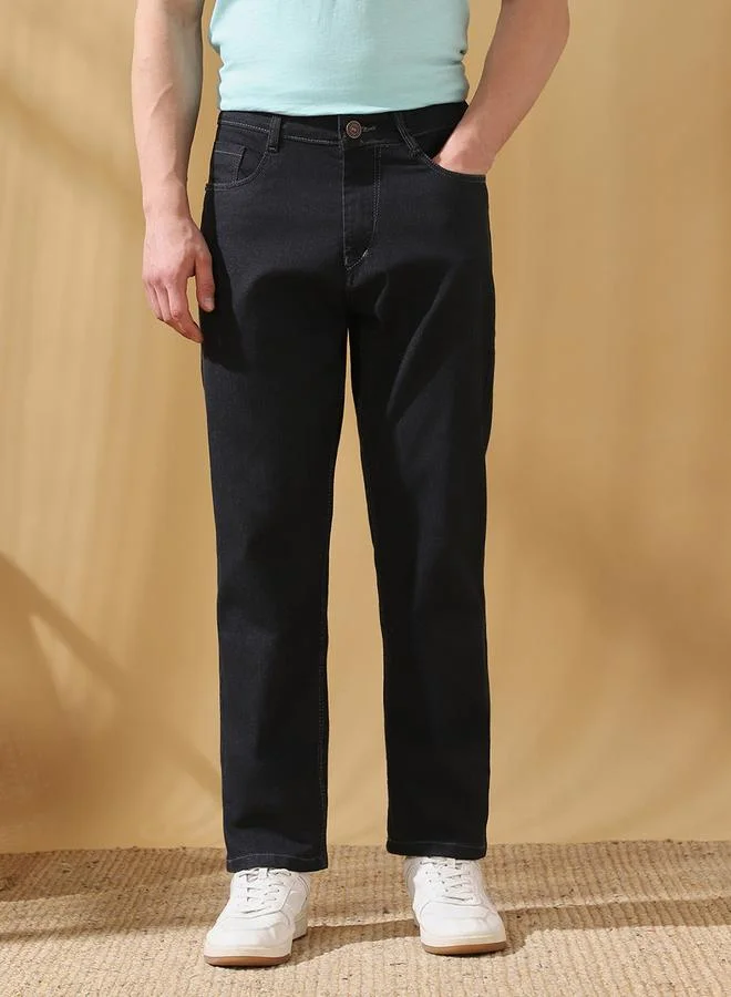 Dennis Lingo Men's Indigo Cotton Blend Solid Pattern Full Length Relaxed Jeans