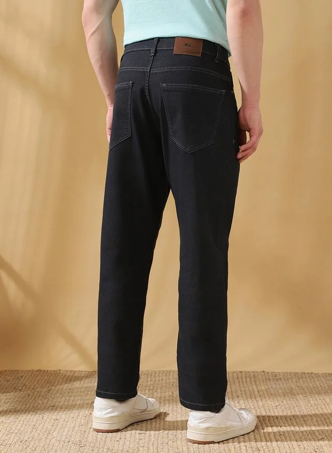 Dennis Lingo Men's Indigo Cotton Blend Solid Pattern Full Length Relaxed Jeans