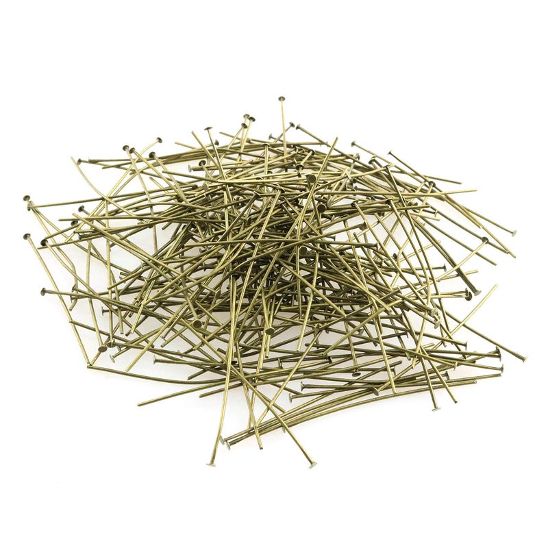 RLECS 220pcs 50mm Flat Head Pins 2 Inch Iron Headpins for DIY Jewelry Making Bronze
