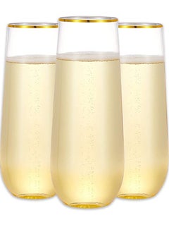 Excefore Plastic Drink Cup, 270 ml Stemless Disposable Gold Rim Glasses Shatterproof Reusable Perfect For Wedding & Party Birthday Cup 10 Pack  - Image 2