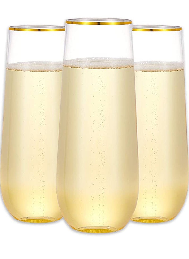 Excefore Plastic Drink Cup, 270 ml Stemless Disposable Gold Rim Glasses Shatterproof Reusable Perfect For Wedding & Party Birthday Cup 10 Pack  - Image 2