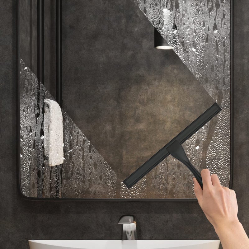 Docrok All-Purpose Stainless Steel Shower Squeegee for Shower Glass Door with Adhesive Hook, Bathroom Cleaner Tool Household Window Mirror Squeegee for Glass Doors, Cleaning Tile Wall, Car, 12 inch, Black - Image 4