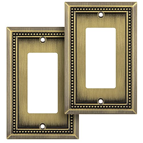 Henne Bery Sunken Pearls Heavy Duty Decorative Wall Plate Switch Plate Outlet Cover (Single Decorator, 2 Pack, Antique Brass) - Image 1