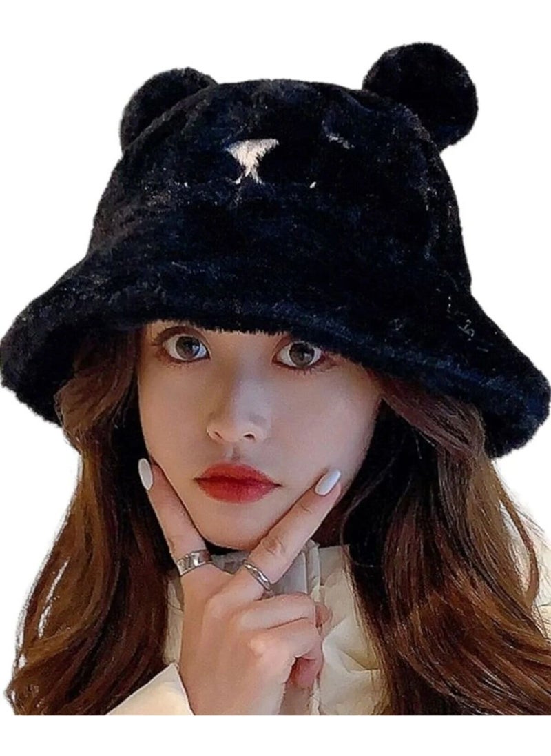 Trenderrs Women's Cute Bear Ear Plush Bucket Hat  - Image 3