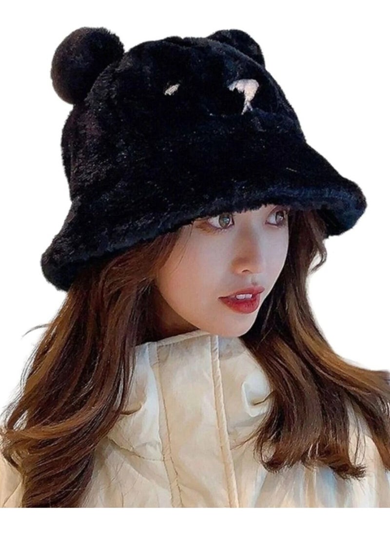 Trenderrs Women's Cute Bear Ear Plush Bucket Hat  - Image 2