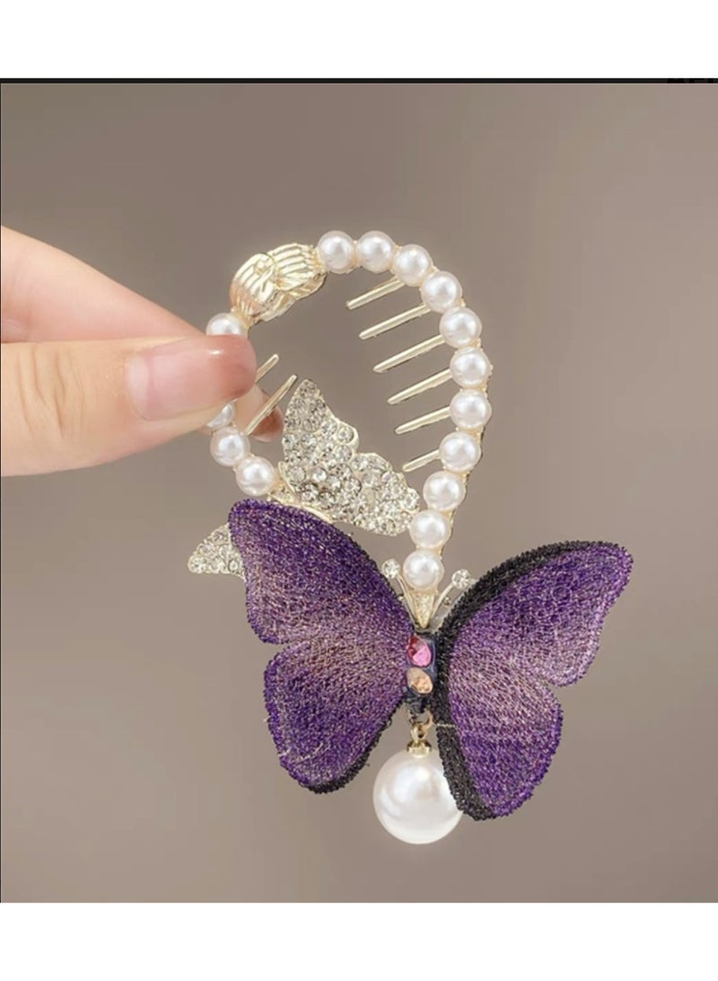 Extreme E Commerce Rhinestone Butterfly Tassel Back Head Hairpin Fashion Head Ornament Hair Claw Catch Shark Clip - Image 3