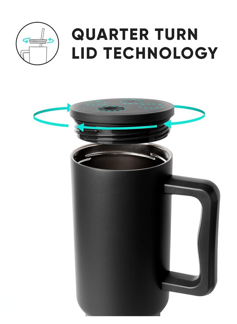 إيفرين كوب بسعة 40 أونصة مع مقبض وغطاء من القش، كوب معزول، زجاجة مياه من الفولاذ المقاوم للصدأ قابلة لإعادة الاستخدام، كوب للسفر، حامل أكواب، هدايا صديقة للنساء، مجموعة رحلتها، طراز بسيط وحديث - Image 3