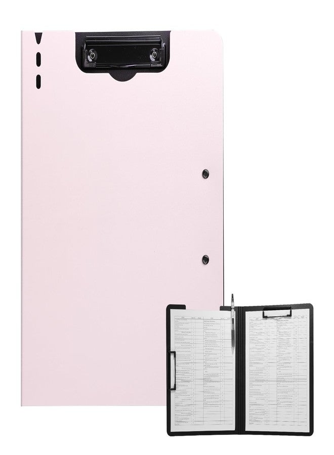 FRETONBA Clipboard Folder, A4 Foldable Clipboard with Horizontal and Vertical Double Metal Clips, 360 Degree Foldable Binder Clipboards with Pen Holder, File Cover Work Folder Clipboards, Pink - Image 1