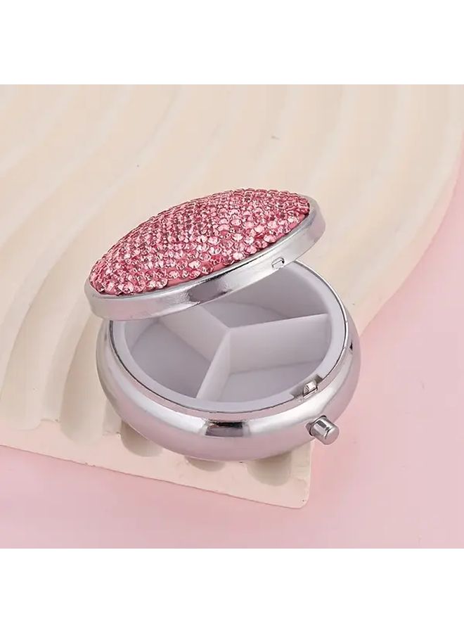 White Round Rhinestone Pill Box Moisture Proof Travel Organizer For Supplements - Image 2