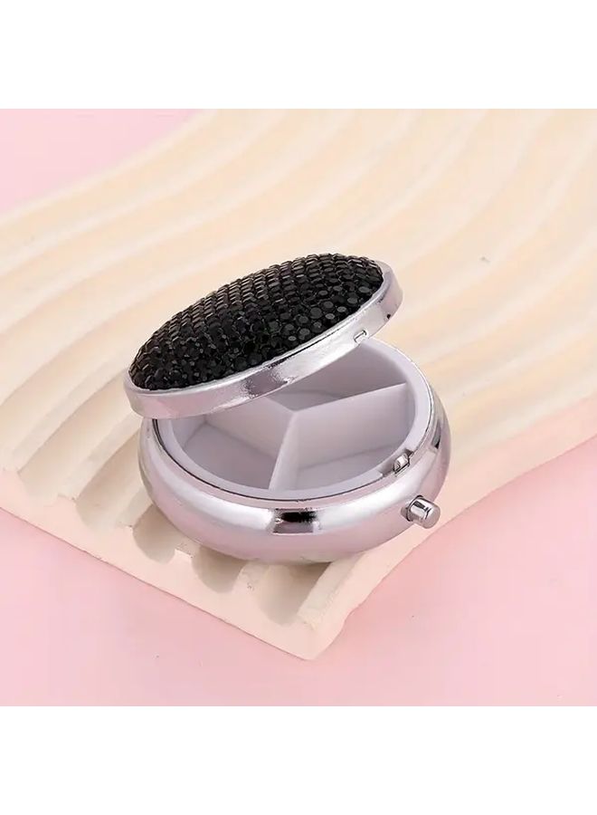 White Round Rhinestone Pill Box Moisture Proof Travel Organizer For Supplements - Image 5