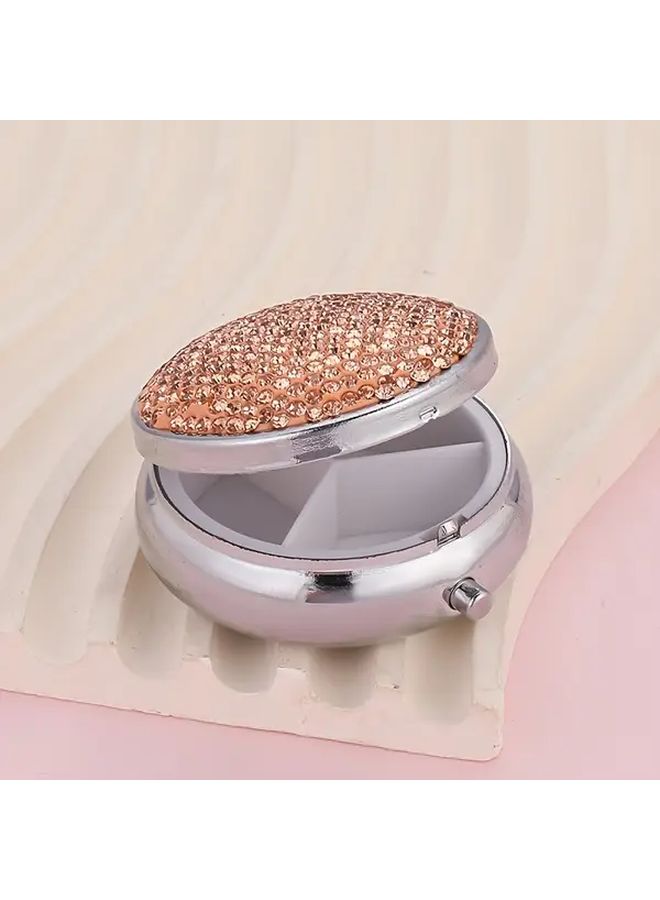 White Round Rhinestone Pill Box Moisture Proof Travel Organizer For Supplements - Image 4