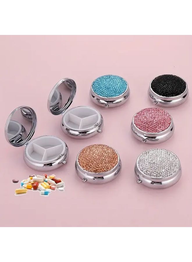 White Round Rhinestone Pill Box Moisture Proof Travel Organizer For Supplements - Image 1