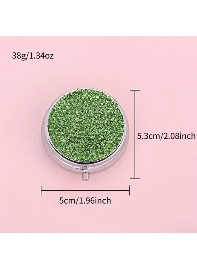 White Round Rhinestone Pill Box Moisture Proof Travel Organizer For Supplements - Image 3