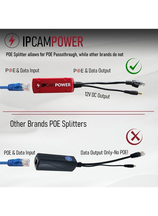 IPCamPower Gigabit POE to 12V DC Converter w/POE Pass Through, Takes Incoming POE and Converts to 12V DC While Passing Through The POE, 802.3af/at POE, 10/100/1000, POE Power Splitter and Extender - Image 4