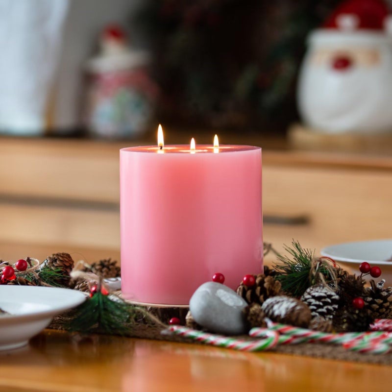 Mozeal Extra Large 3 Wick Pink Pillar Candle  6"" X 6""  Unscented  Dripless  Smokeless  And Clean-Burning. Approx. 120 Hours Of Burn Time. Perfect For Weddings  Dinners  Christmas And Home Decor - Image 4