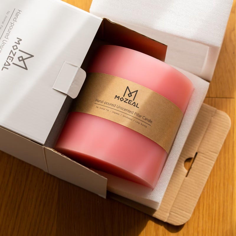 Mozeal Extra Large 3 Wick Pink Pillar Candle  6"" X 6""  Unscented  Dripless  Smokeless  And Clean-Burning. Approx. 120 Hours Of Burn Time. Perfect For Weddings  Dinners  Christmas And Home Decor - Image 3