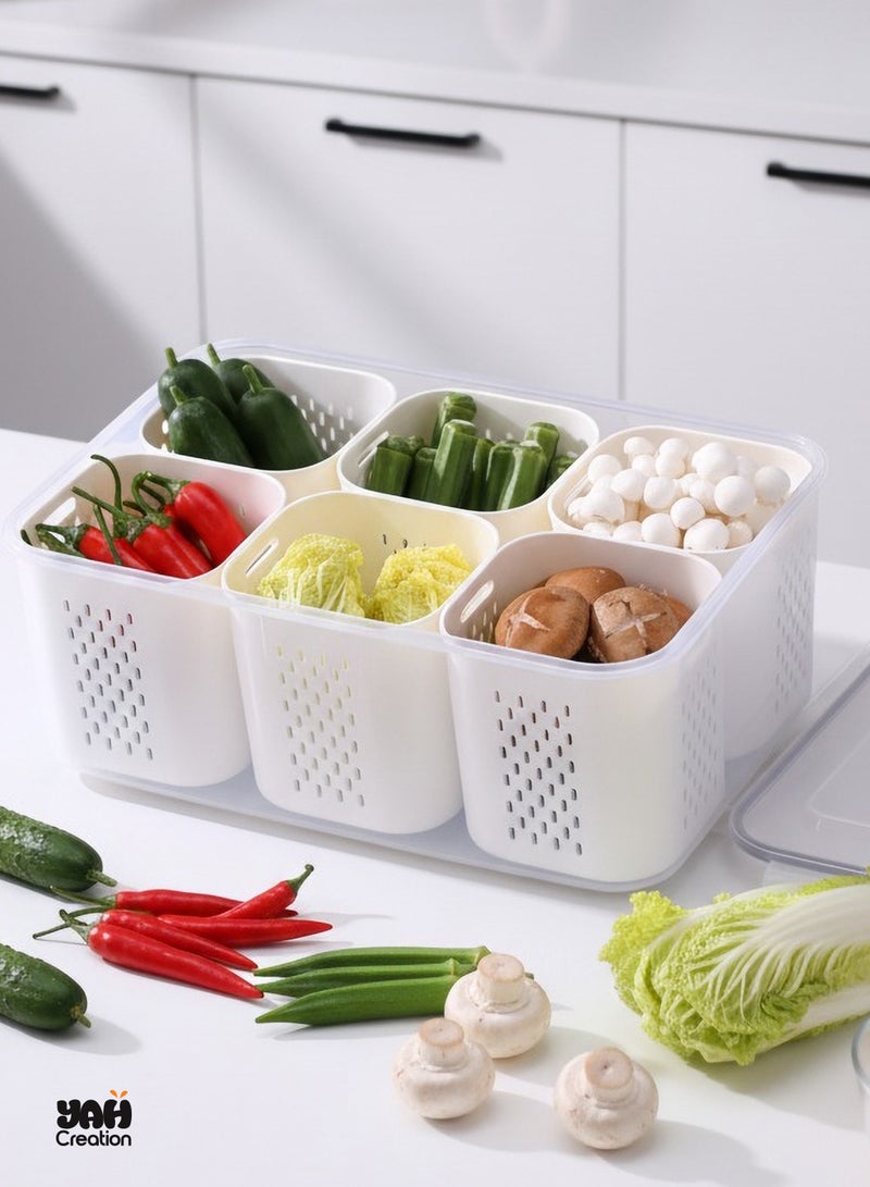 YAH Creation YAH XL Smart Kitchen Storage Box - Airtight, Microwave & Freezer Safe. Fridge & Pantry Organizers - Durable Containers - Draining Baskets  (6 Draining Baskets) - Image 1