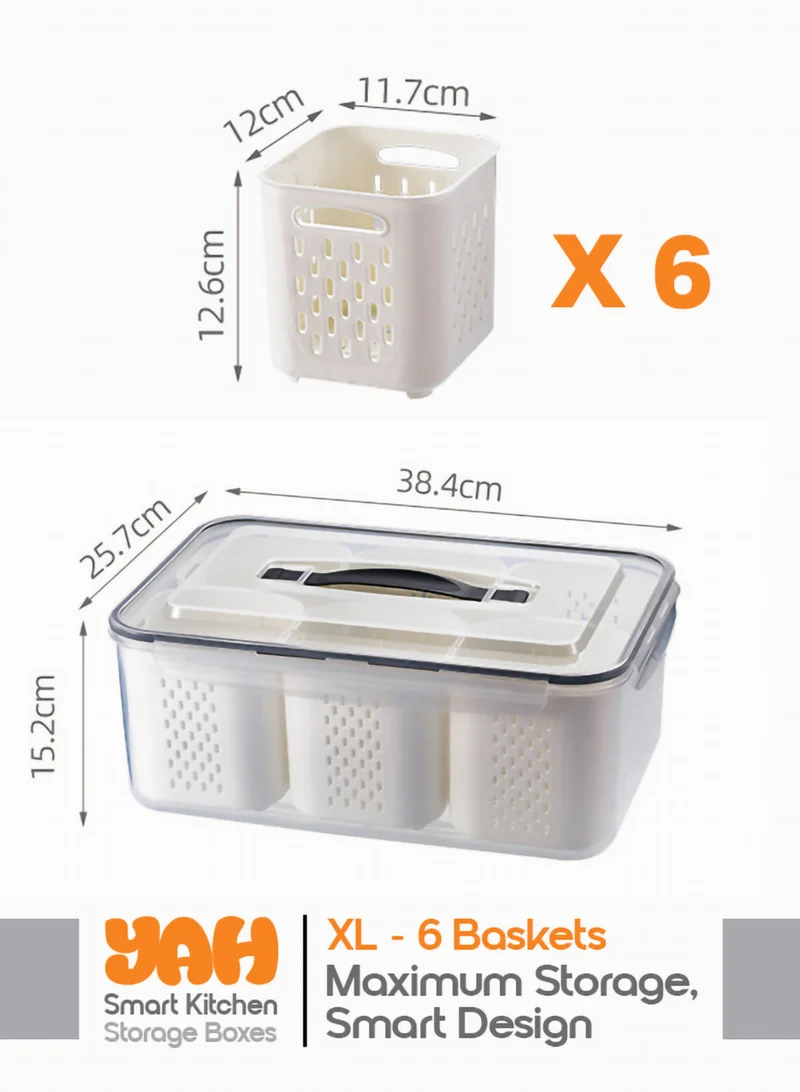 YAH Creation YAH XL Smart Kitchen Storage Box - Airtight, Microwave & Freezer Safe. Fridge & Pantry Organizers - Durable Containers - Draining Baskets  (6 Draining Baskets)
