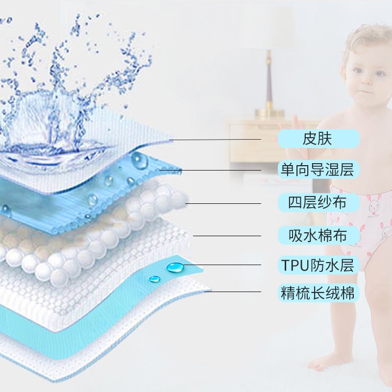 Baby cotton diaper pants 6-layer gauze waterproof washable diaper pants with water absorption and breathability Baby training pants diaper pants with flower and grass series V Snow Mountain M - Image 5