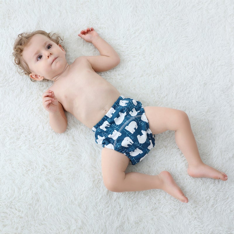 Baby cotton diaper pants 6-layer gauze waterproof washable diaper pants with water absorption and breathability Baby training pants diaper pants with flower and grass series V Snow Mountain M - Image 3