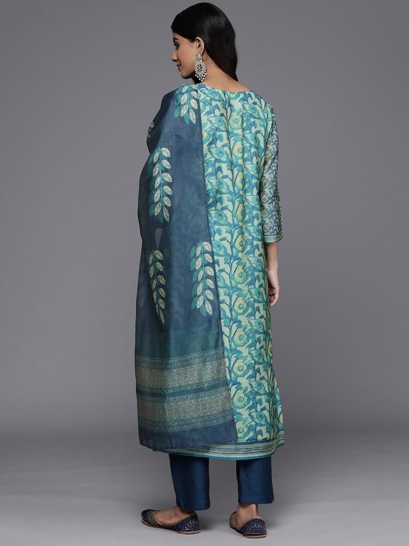 Varanga Women Sea Green Floral Printed Kurta Set – Stylish Kurti Set with Bottom & Printed Dupatta – Ethnic Wear for Women (Large) - Image 4