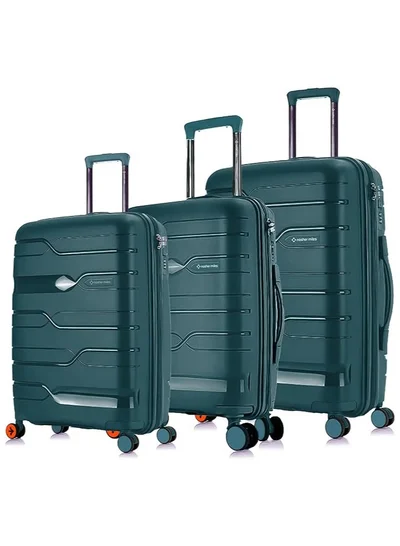nasher miles Nasher Miles Paris Hard-Sided Polypropylene Luggage Set of 3 | 55cm, 65cm & 75cm | 8 Wheels Small, Medium & Large Trolley Bag for Travel | Suitcase (Dark Green)
