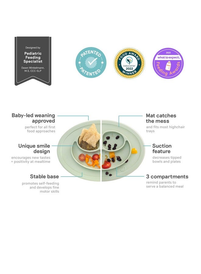 ezpz Mini Mat for 12 Months+ (Sage) - 100% Silicone Placemat + Plate with Suction for Infants + Toddlers - Supports Baby-Led Weaning - for Highchair, Dining Table and Travel - Image 1