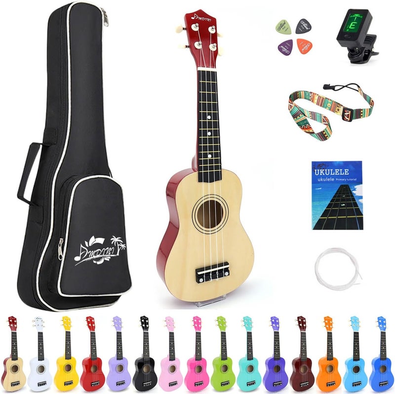 Amdini 21 Inch Ukulele for Beginners Basswood Soprano Ukelele Kit for Kids Adult Student Starter Mini Guitar Ukalelee Pack Bundle with Book Gig Bag Tuner Strap Picks Nylon Strings (Brown) - Image 1