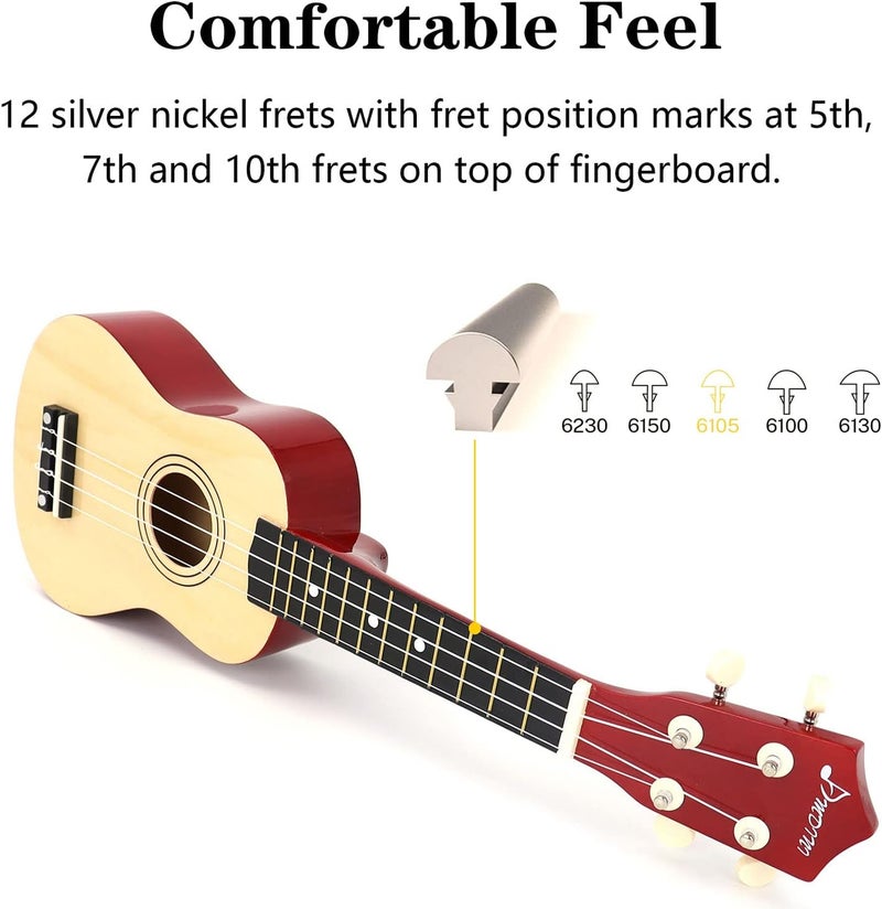 Amdini 21 Inch Ukulele for Beginners Basswood Soprano Ukelele Kit for Kids Adult Student Starter Mini Guitar Ukalelee Pack Bundle with Book Gig Bag Tuner Strap Picks Nylon Strings (Brown) - Image 5