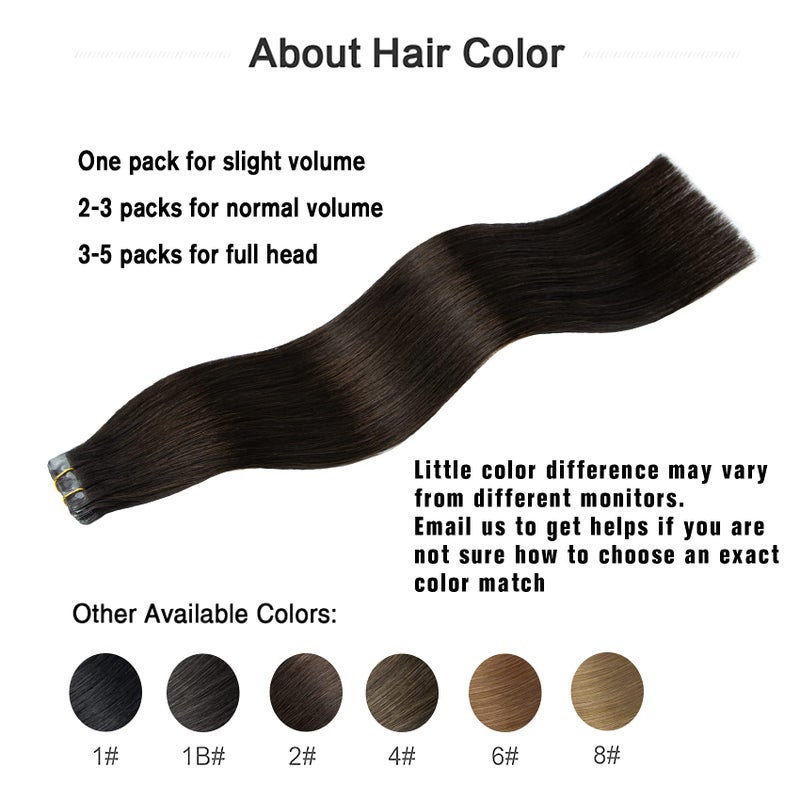 Aison Dark Brown Tape in Hair Extensions Human Hair 100% Remy Human Hair Extensions Silky Straight for Fashion Women 20 Pcs/Package(22Inch #2 60g) - Image 2