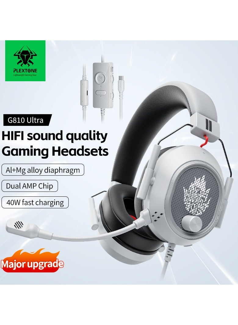 Plextone G810 ULTRA Gaming Headset with Type-C Connector and USB Port, Connects to Any Audio Device with Gaming Sound Card, Independent Game Effects Adjustment, Built-in One-Click Mute, Enhanced Sound Effects, Supports 40W Fast Charging with Type-C Port During Gaming, In addition, its ergonomic design ensures superior comfort during use, fits all sizes and provides ideal support for your head, Gray - Image 4
