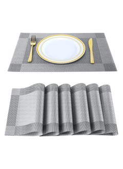Anmi 6-Piece Heat Resistant Anti Skid Stain Washable  , Easy to Cleaning  Dinner Mats  Silver 45x30cm  - Image 1