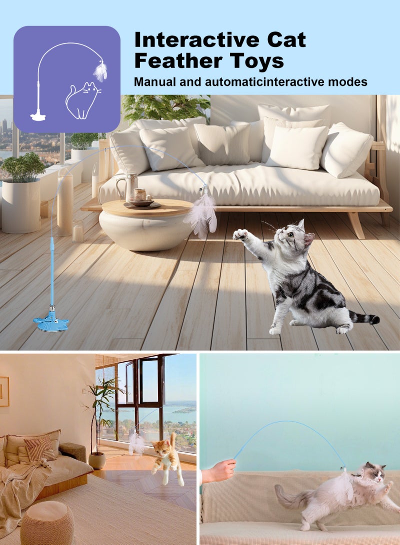 URbazaar Cat Feather Toys,Cat Wand Toy with Powerful Suction Cup,Interactive Cat Toy Detachable Feather Replacements with Bell for Indoor Cats - Image 4