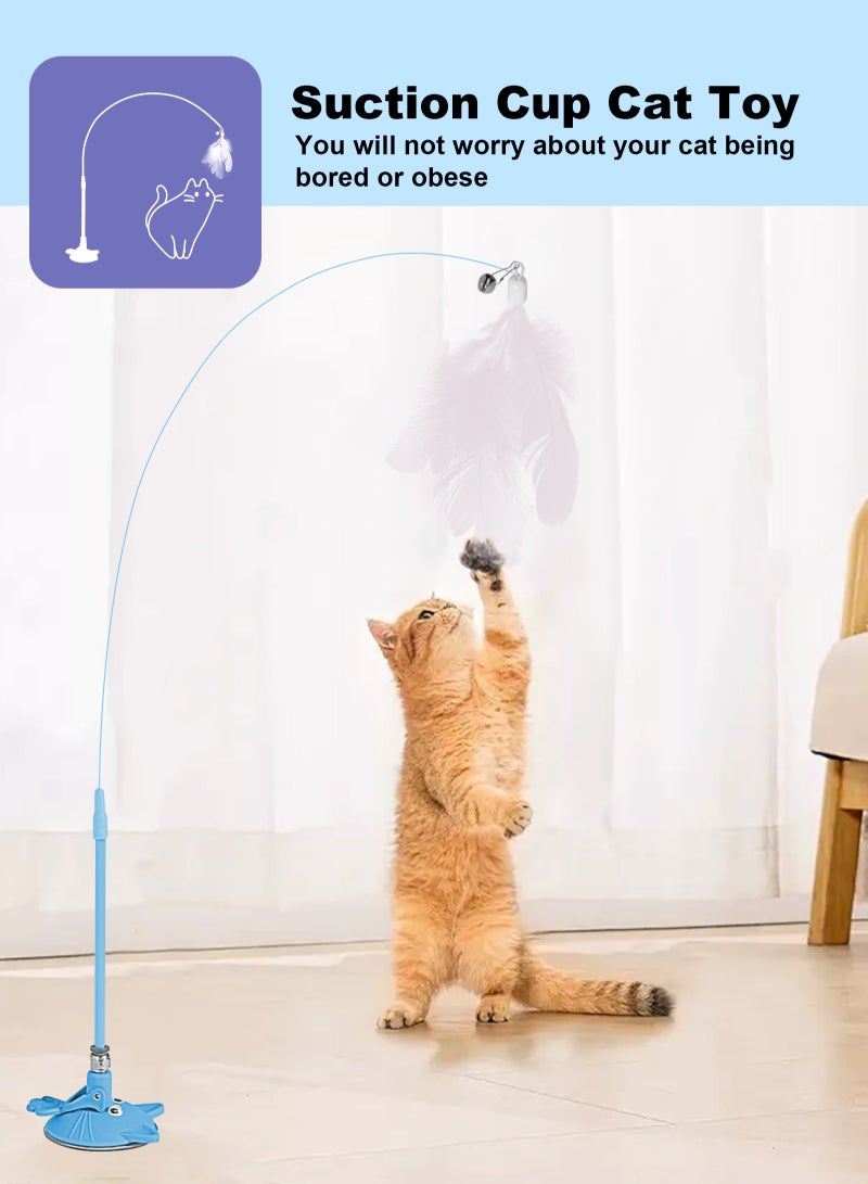 URbazaar Cat Feather Toys,Cat Wand Toy with Powerful Suction Cup,Interactive Cat Toy Detachable Feather Replacements with Bell for Indoor Cats - Image 5