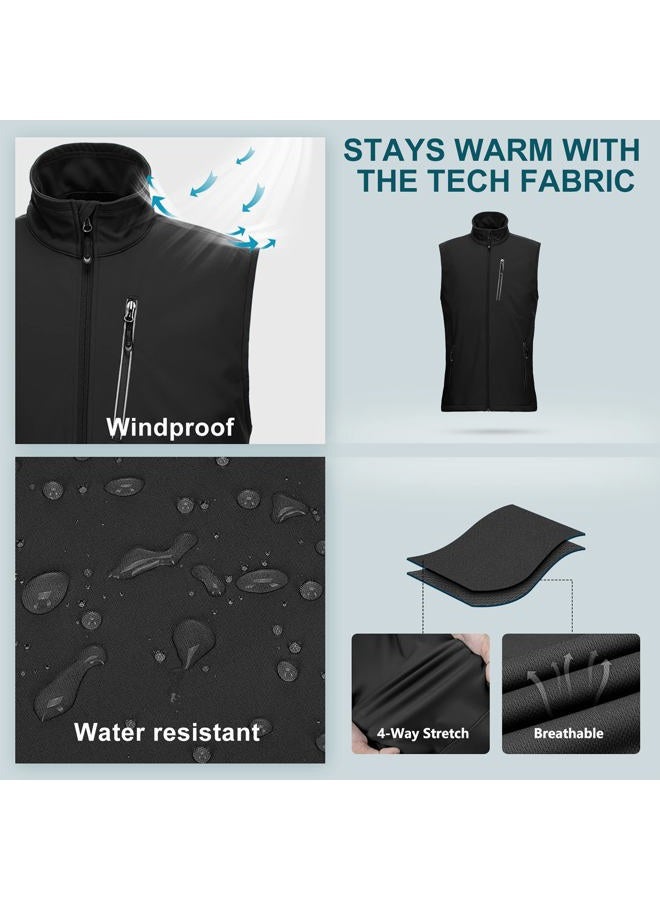 33,000ft Men's Windproof Lightweight Golf Vest Outerwear with Pockets, Softshell Sleeveless Jacket for Running Hiking Sports, Black, L - Image 4