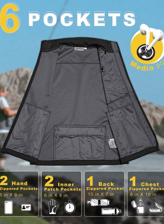 33,000ft Men's Windproof Lightweight Golf Vest Outerwear with Pockets, Softshell Sleeveless Jacket for Running Hiking Sports, Black, L - Image 2