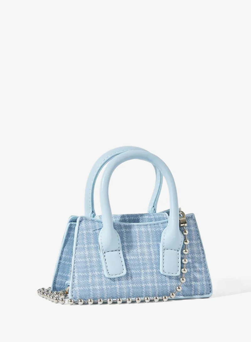 Blue Checked Mini Handbag with Removable Chain Strap