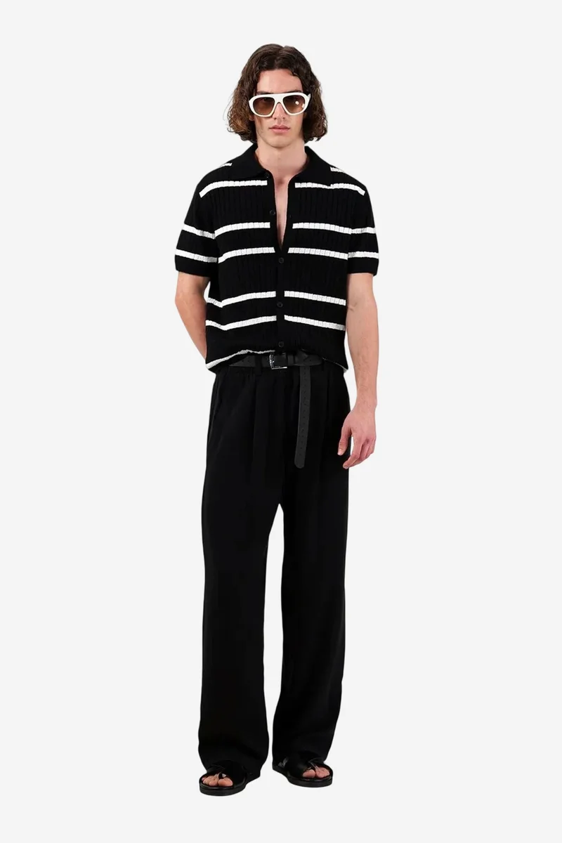 Giesto Black GIESTO Wide Leg Pleated Trousers for Men | Best Price UAE