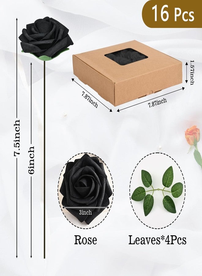 BLEUM CADE 16Pcs Artificial Flowers Fake Roses with Stems, Black Boxed Foam Roses for DIY Bouquets Centerpieces Wedding Party Arrangement Bridal Shower Decor - Image 3