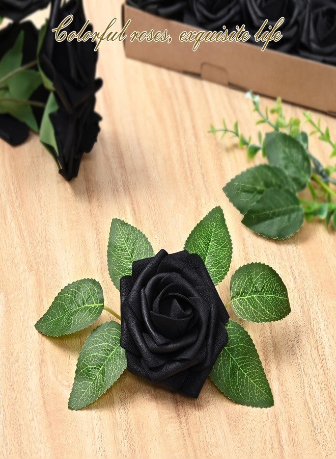 BLEUM CADE 16Pcs Artificial Flowers Fake Roses with Stems, Black Boxed Foam Roses for DIY Bouquets Centerpieces Wedding Party Arrangement Bridal Shower Decor - Image 2