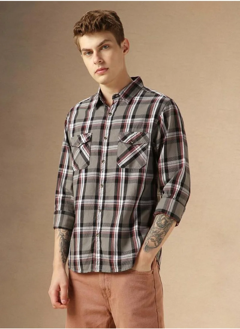 دينيس لينغو Men's Multicoloured 100% Cotton Checkered Button Down Relaxed Fit Shirt