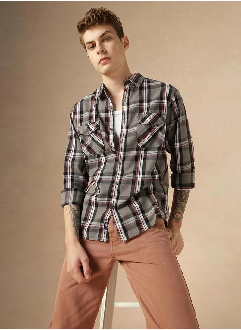 دينيس لينغو Men's Multicoloured 100% Cotton Checkered Button Down Relaxed Fit Shirt