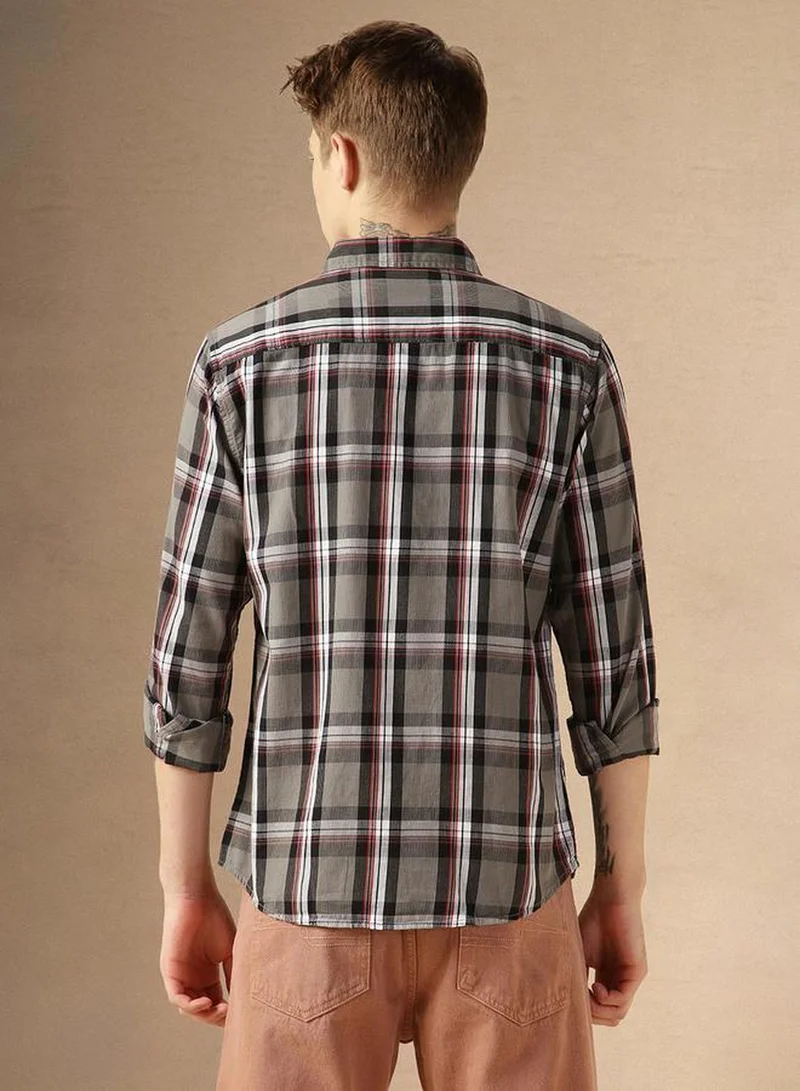 Dennis Lingo Men's Multicoloured 100% Cotton Checkered Button Down Relaxed Fit Shirt